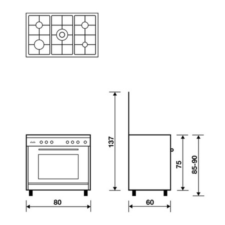 Technical drawing Multifunction gas oven with fan - UN8612RI - Glem Gas