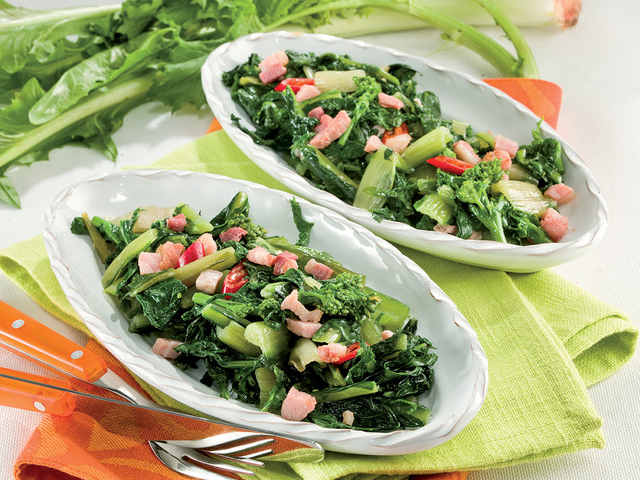 Salads and sides: Chicory with red hot pepper and bacon