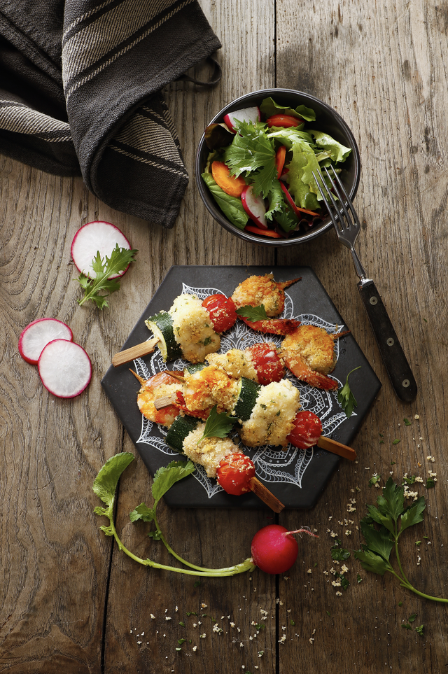 Fish skewers au gratin