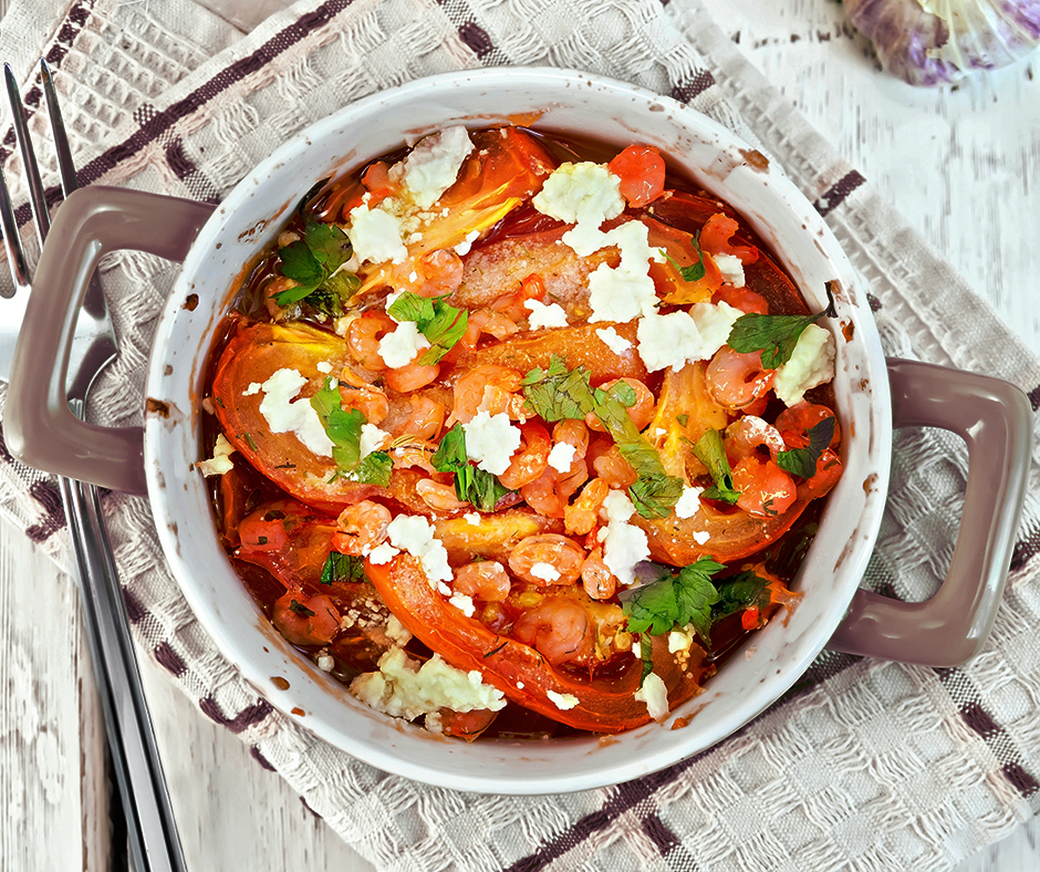 Coelho com queijo feta e tomate-cereja