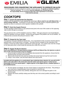 Procedure for converting the appliance to operate on ULPG