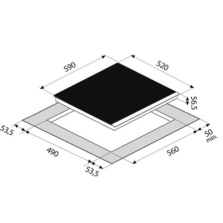 Technical drawing 60cm 4 Zone Induction Hob - GLIND64B - Glem Gas