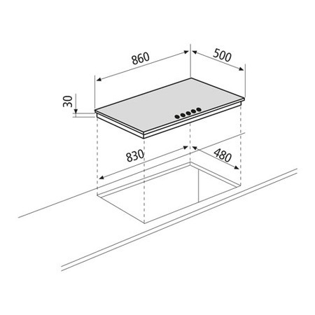 Technical drawing 90cm 5 Burner Gas Hob - FC95GWI - Glem Gas