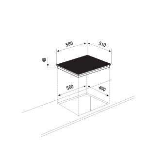 Technical drawing Ceramic Glass Hob 4 zones - GTH64T - Glem Gas