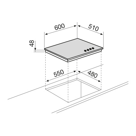 Technical drawing Crystal  Gas hob 60 cm - GV64HBK - Glem Gas