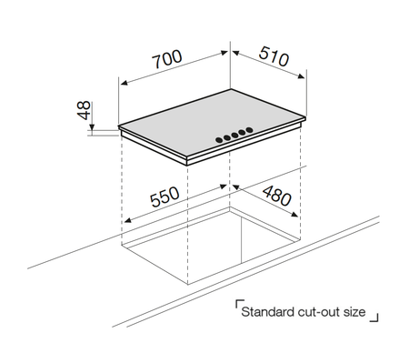 Technical drawing Crystal gas hob  - GV755HBK - Glem Gas