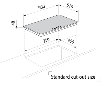 Dessin technique Table gaz en verre - GV955HBK - Glem Gas