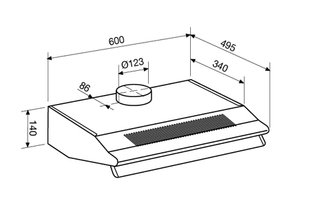 Dessin technique Hotte intégrée à double soufflante 60 cm - GHC65IX - Glem Gas