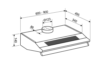 Technical drawing  Double blower built-in hood 90 cm - GHC95IX - Glem Gas