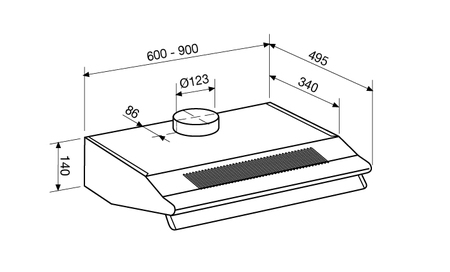 Technical drawing  Double blower built-in hood 90 cm - GHC95IX - Glem Gas