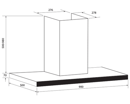 Technical drawing 90cm T Bar Rangehood - GQA90TB - Glem Gas