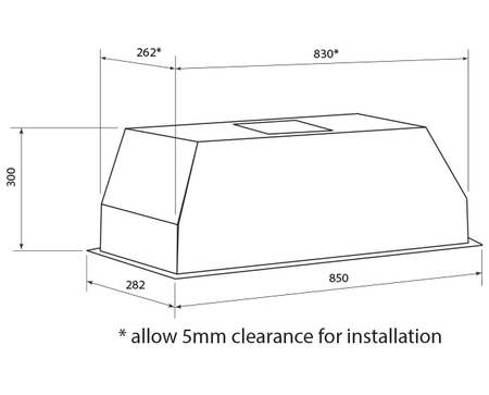 Technical drawing 85cm Under Cupboard Rangehood - GQA85UC - Glem Gas