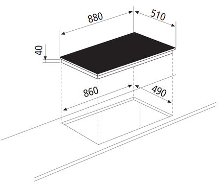 Technical drawing Ceramic Glass Hob 90 cm - GTH96T - Glem Gas