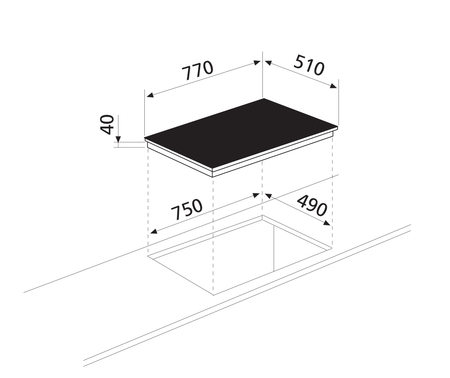 Technical drawing Ceramic Glass Hob 4 zones - GTH75TC  - Glem Gas