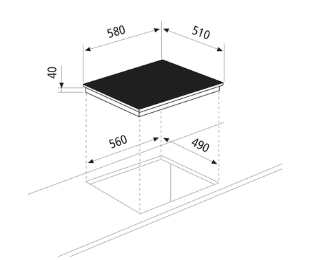 Technical drawing Ceramic Glass Hob 4 zones 60 cm - GTH64K - Glem Gas