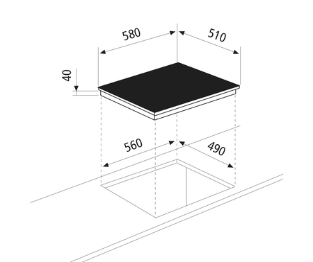 Technical drawing Ceramic Glass Hob 3 zones - GTH63TBK  - Glem Gas