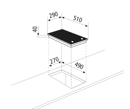 Technical drawing Ceramic Glass Hob 2 zones - GTH32K  - Glem Gas