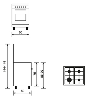 Dessin technique Cuisinière gaz catalyse 60 x 50 cm inox - GA650CMIX - Glem Gas