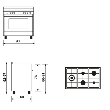 Dessin technique Gazinière multifonction catalyse 90 x 60 cm inox - GX960CQIX - Glem Gas