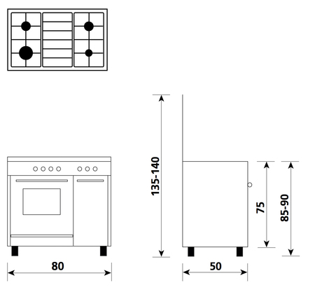 Disegno tecnico Forno Gas + Grill Elettrico        - AS854GI - Glem Gas