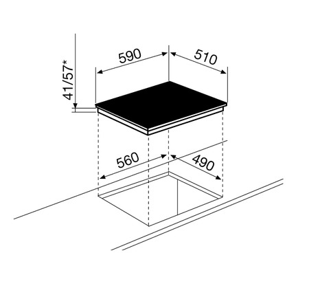 Dessin technique Table vitrocéramique 3 foyers 60 cm - GTH63S - Glem Gas