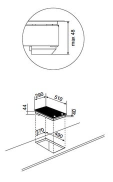Dessin technique Domino vitrocéramique - GTH32M - Glem Gas
