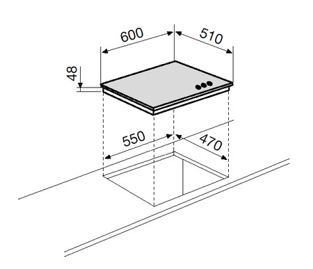 Dessin technique Table verre gaz 3 foyers 60 cm noire - GV635HBK - Glem Gas