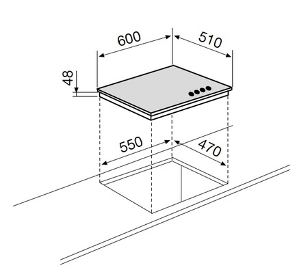 Dessin technique Table verre mixte 3+1 60 cm blanche - GV647WH - Glem Gas