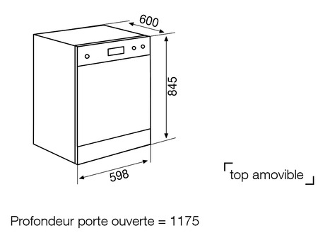 Dessin technique Lave-vaisselle pose libre 60 cm silver - GDF623SI - Glem Gas