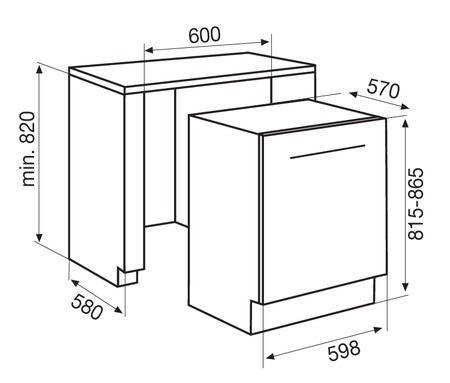 Dessin technique Lave-vaisselle tout intégrable 60 cm - GDI6451 - Glem Gas