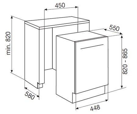 Dessin technique Lave-vaisselle tout intégrable 45 cm - GDI4050 - Glem Gas