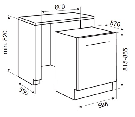 Dessin technique Lave-vaisselle tout intégrable 60 cm - GDI6250 - Glem Gas