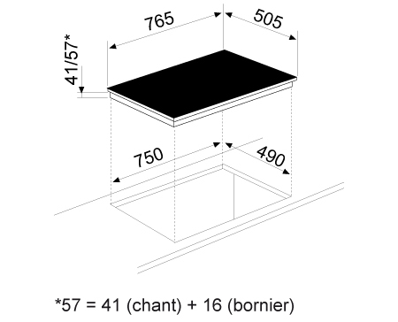 Dessin technique Table vitrocéramique grande largeur 4 foyers 77 cm - GTH750TC - Glem Gas