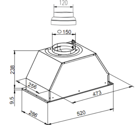 Dessin technique Groupe filtrant 52 cm inox - GHF545IX - Glem Gas