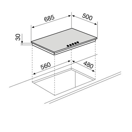 Technical drawing Gas Hob 70 cm - GT755IX - Glem Gas