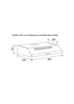 Dessin technique Hotte casquette 2 moteurs 60 cm inox - GHC640IX - Glem Gas