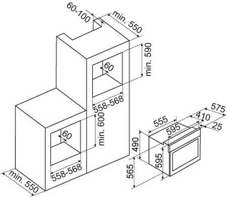 Dessin technique Four convection émail lisse minuteur coupe-courant inox - GFM410IX - Glem Gas