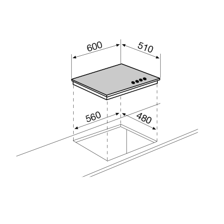 Disegno tecnico Piano cottura in cristallo - GV64TXBK - Glem Gas