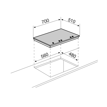 Disegno tecnico Piano cottura in cristallo - GV75TXBK - Glem Gas