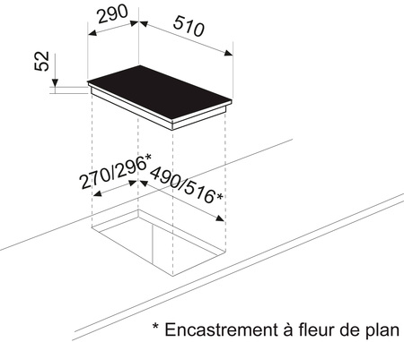 Dessin technique Domino induction 30 cm - GTI322 - Glem Gas