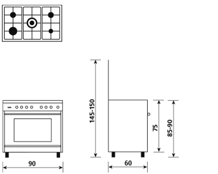 Disegno tecnico Forno multifunzione elettrico termoventilato - Nero Carbone - SB965MBK - Glem Gas