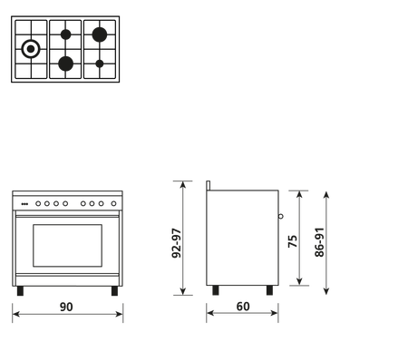 Disegno tecnico Forno multifunzione a gas ventilato - ST96TVI - Glem Gas