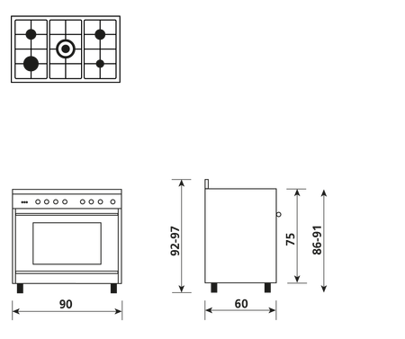 Disegno tecnico Forno multifunzione elettrico termoventilato - Nero Carbone - ST965MBK - Glem Gas