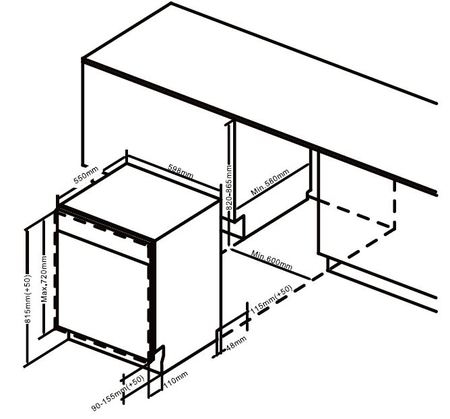 尺寸圖 60cm 全嵌洗碗機 - GWQ7713D - Glem Gas