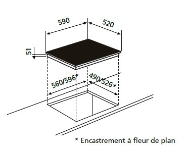 Dessin technique Table induction 3 zones 60 cm - GTI630BK - Glem Gas