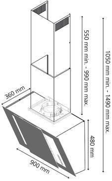 Dessin technique Hotte décorative murale inclinée 90 cm - GHW97BK - Glem Gas