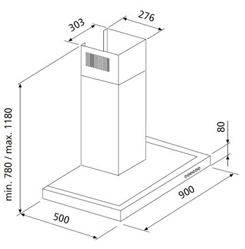 Dessin technique Hotte murale box 90 cm inox - GHB972IX - Glem Gas