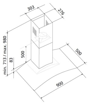 Dessin technique Hotte murale verre galbé 90 cm verre/inox - GHS972IX - Glem Gas