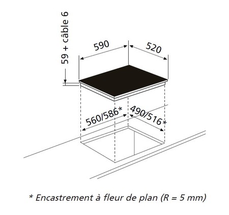 Dessin technique Table induction 4 zones bridge 60 cm - GTIB64BK - Glem Gas