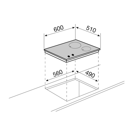 Disegno tecnico Piano cottura in cristallo - GVI622XBK - Glem Gas